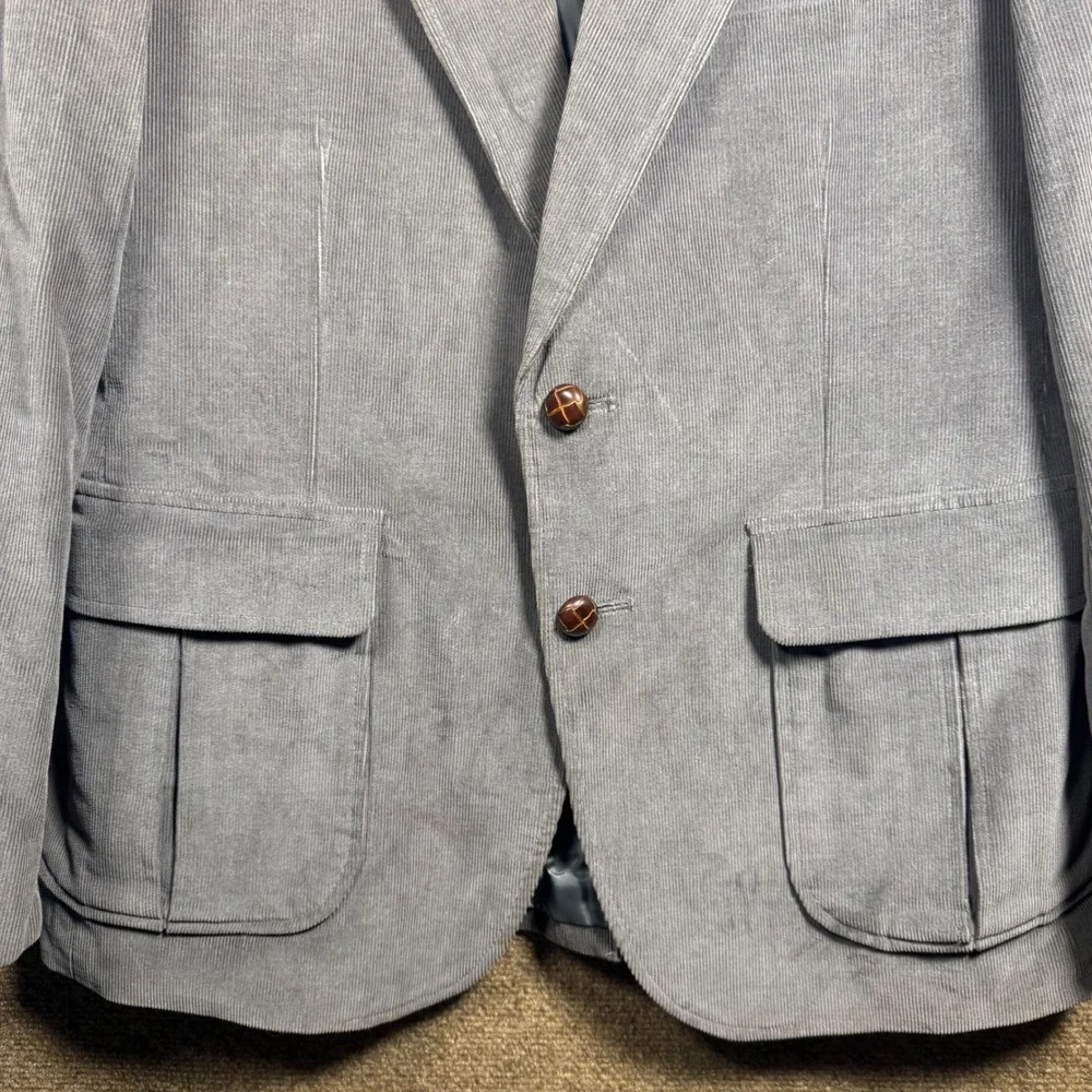 Vintage Cambridge Classics Mens Grey Corduroy Blazer 40 Elbow Patches Sport Coat